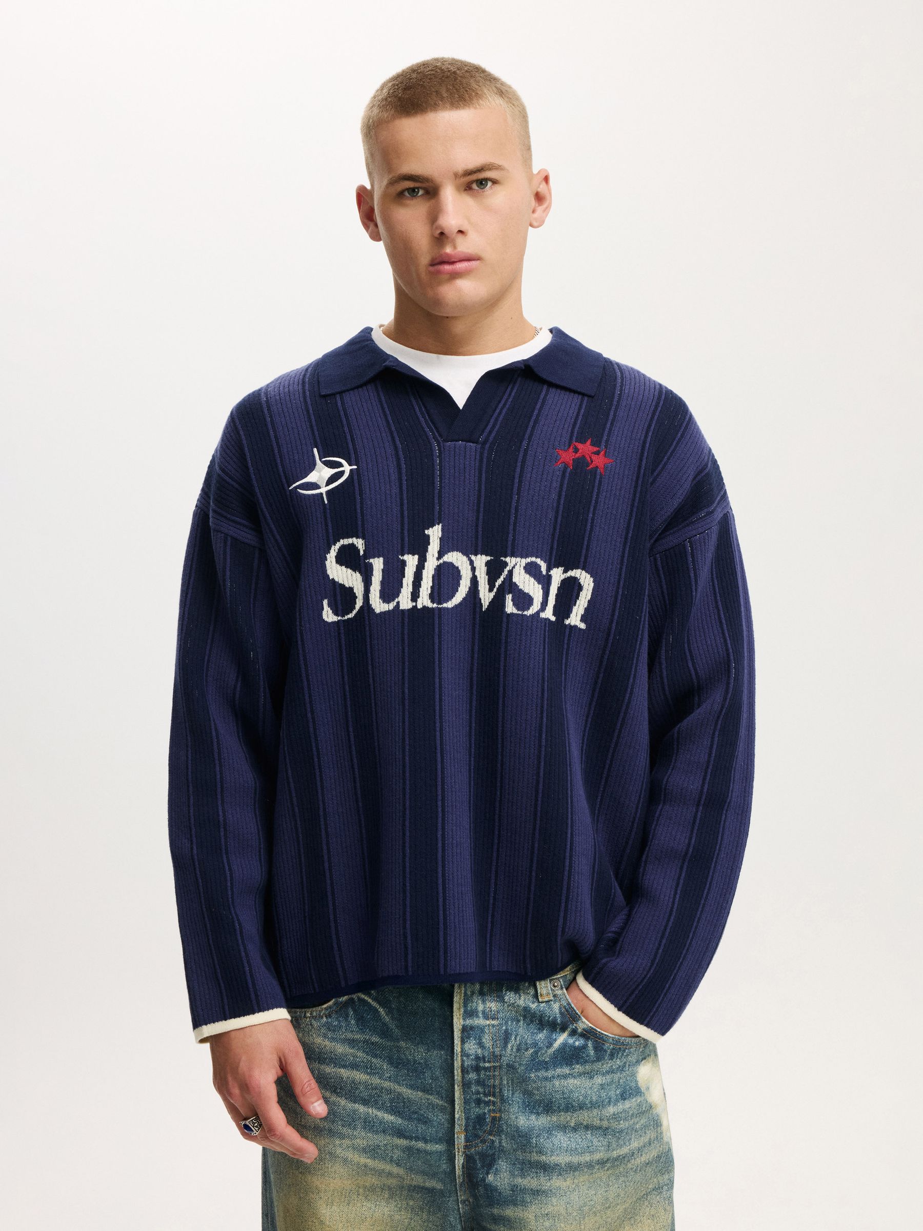 Buy Cotton On Navy Stripe Box Fit Rugby Polo Shirt from Next Canada