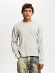 Cotton On Grey Cropped Fit Textured Long Sleeve T-Shirt - Image 1 of 4