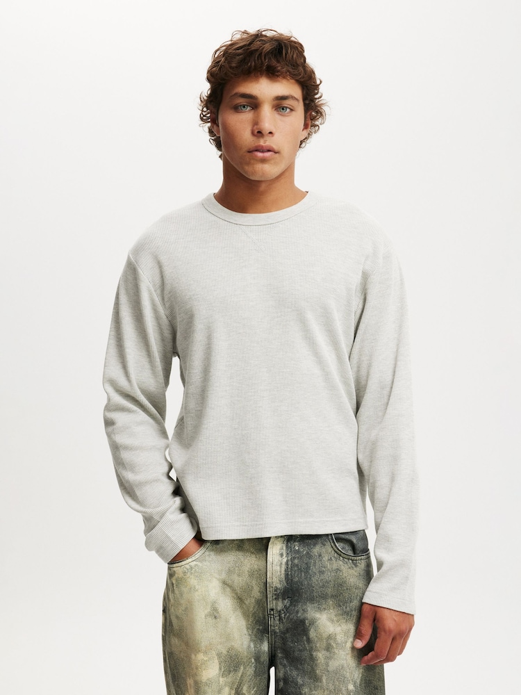 Cotton On Grey Cropped Fit Textured Long Sleeve T-Shirt - Image 1 of 4
