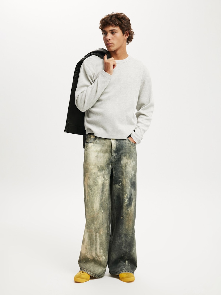 Cotton On Grey Cropped Fit Textured Long Sleeve T-Shirt - Image 4 of 4