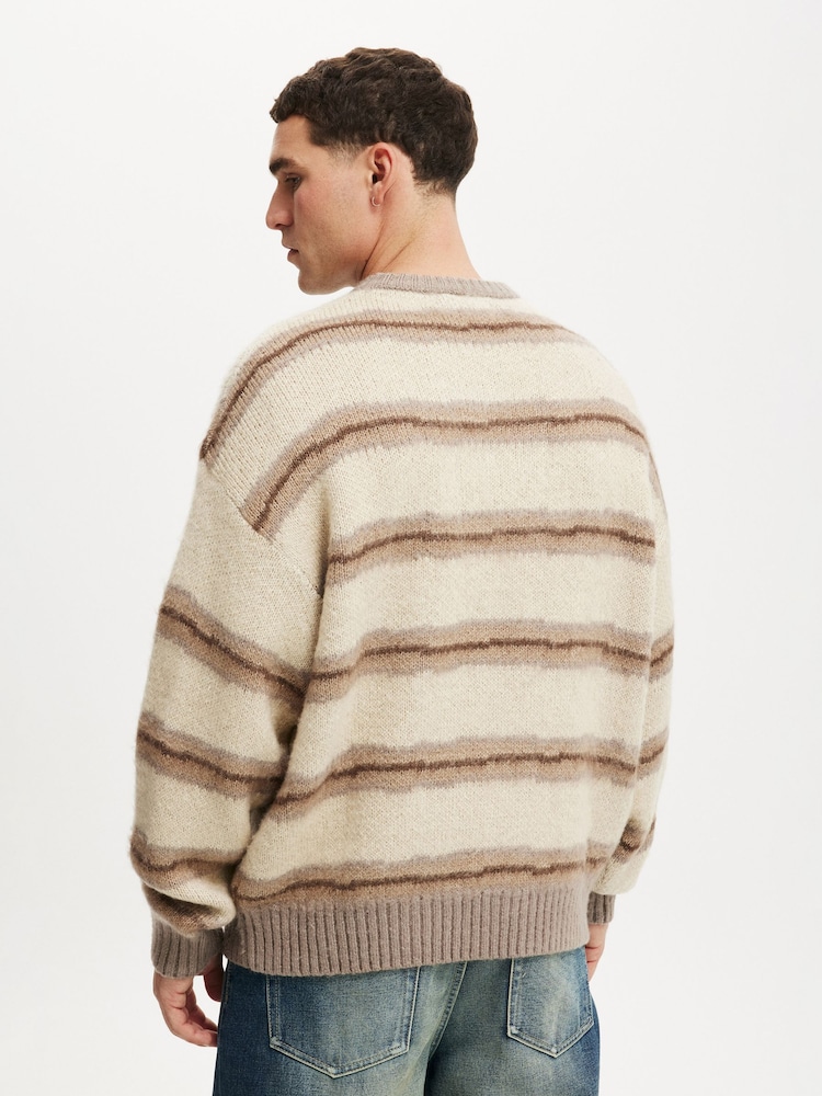 Cotton On Grey Stripe Box Fit Fuzzy Crew Neck Knit Jumper - Image 2 of 4