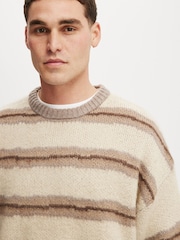 Cotton On Grey Stripe Box Fit Fuzzy Crew Neck Knit Jumper - Image 3 of 4