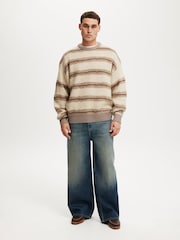 Cotton On Grey Stripe Box Fit Fuzzy Crew Neck Knit Jumper - Image 4 of 4