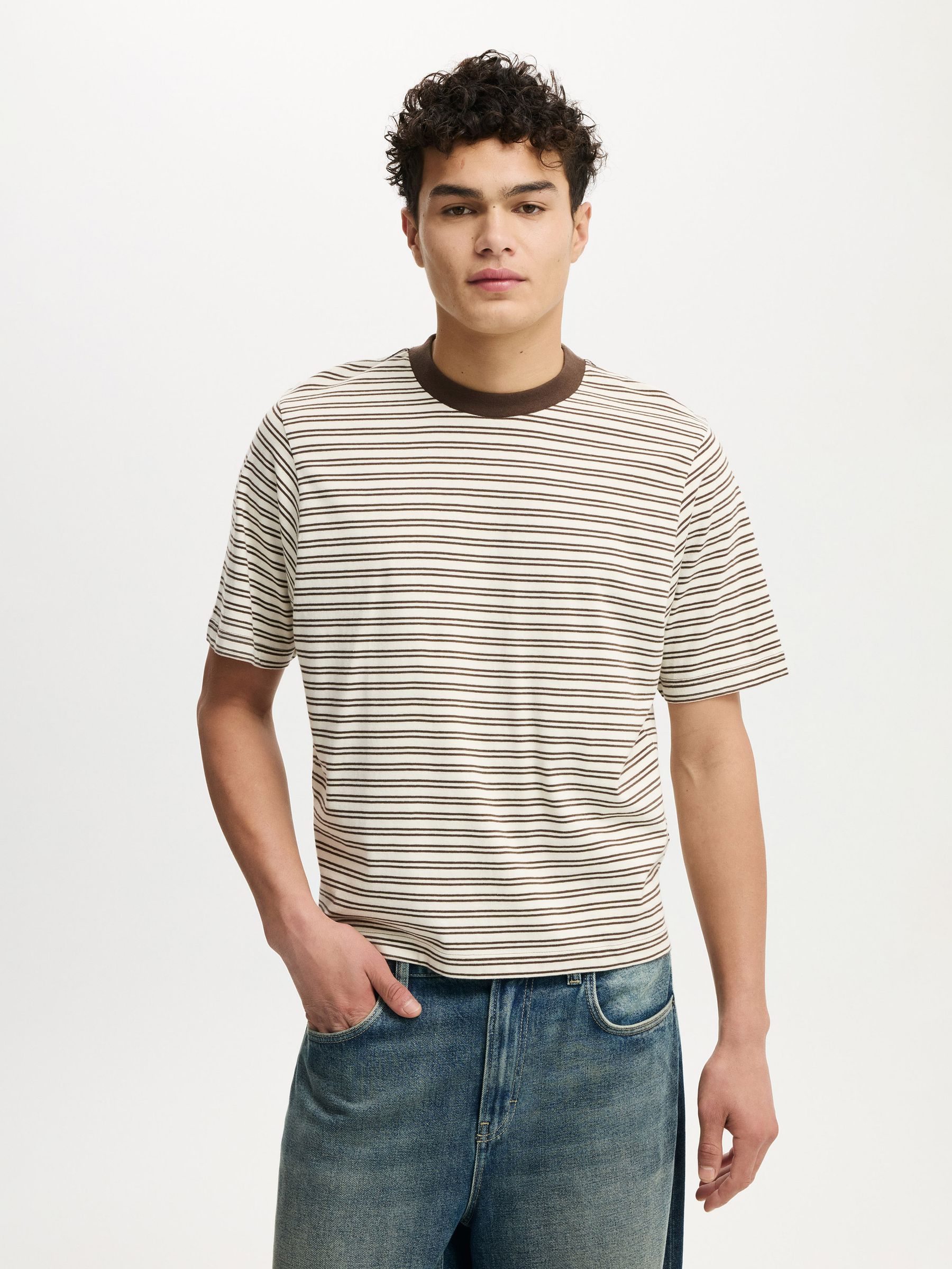Buy Cotton On Creampuff / Ashen Brown Stripe Cropped Fit T-Shirt