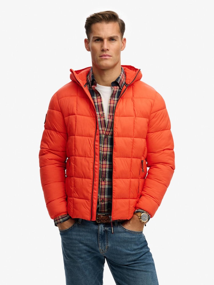 Superdry Orange Hooded Box Quilt Fuji Lite Jacket - Image 1 of 7