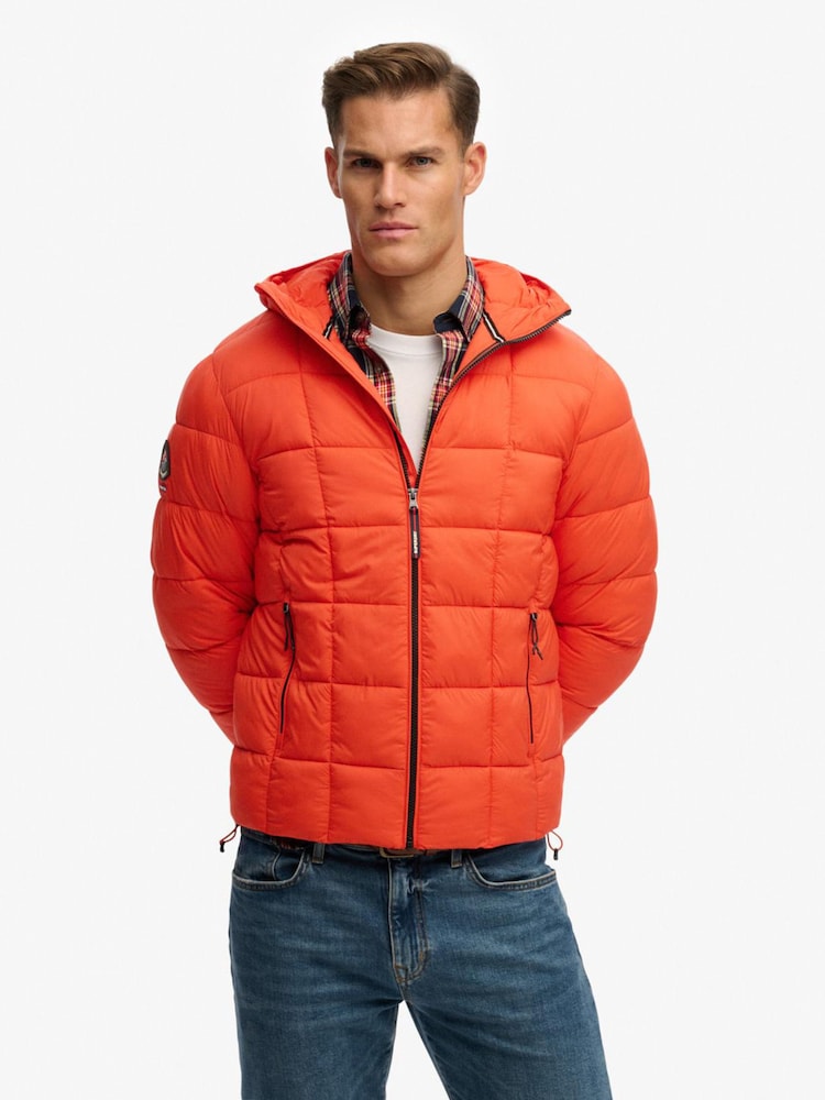 Superdry Orange Hooded Box Quilt Fuji Lite Jacket - Image 2 of 7