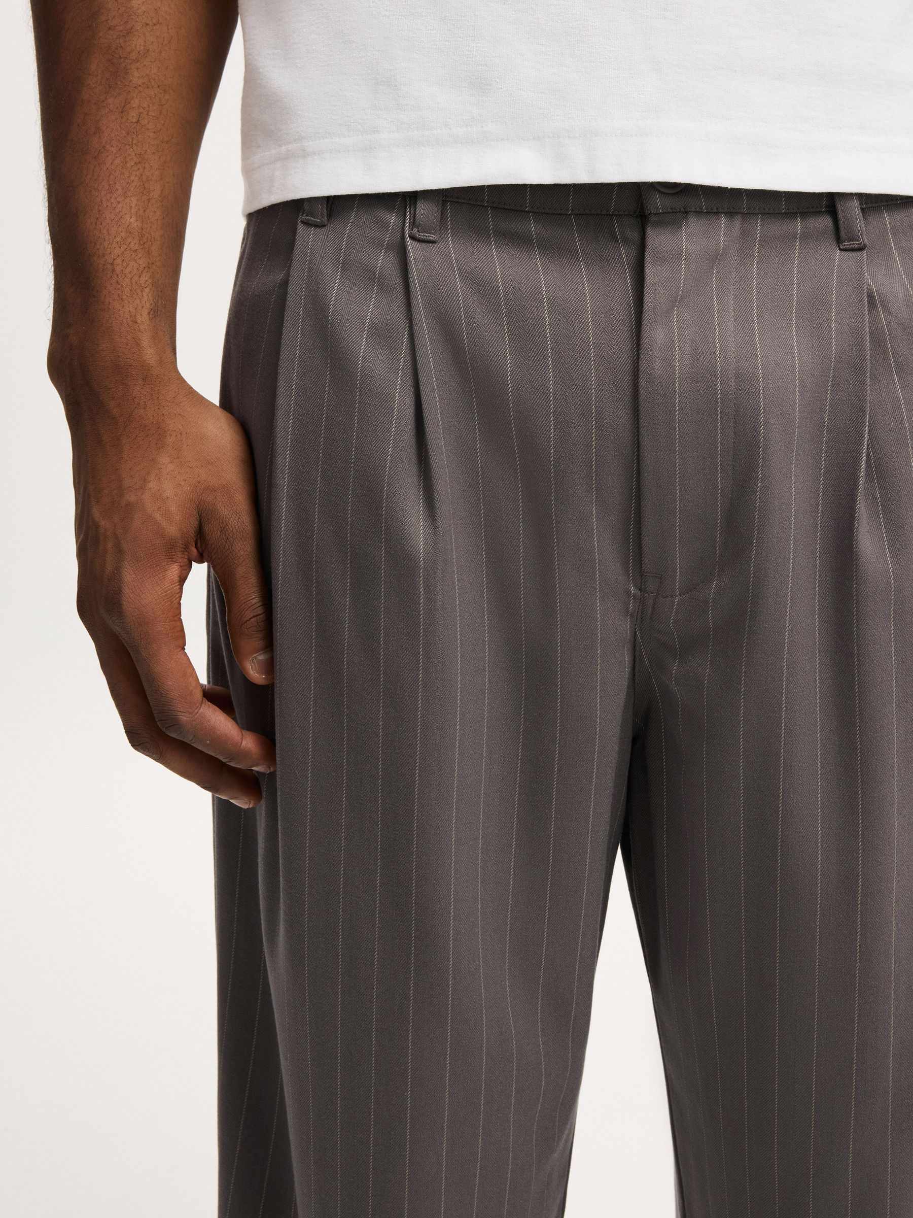 Buy Cotton On Charcoal Pinstripe Super Baggy Pleated Trousers from
