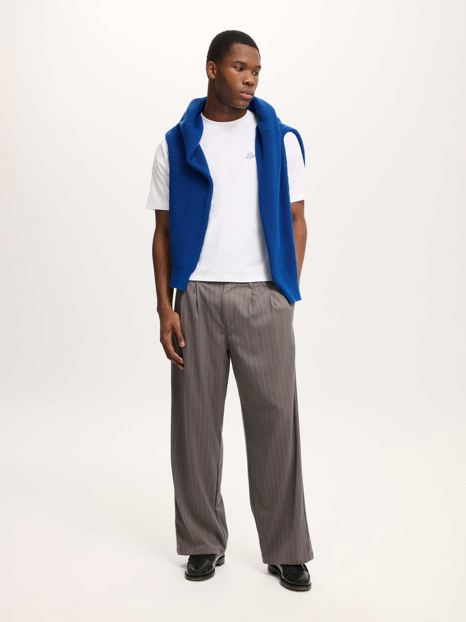Buy Cotton On Charcoal Pinstripe Super Baggy Pleated Trousers from