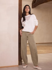 Mint Velvet White Cotton Blend Broderie Sweatshirt - Image 4 of 8