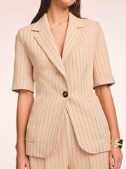Mint Velvet Brown Pin Stripe Short Sleeve Blazer - Image 4 of 8
