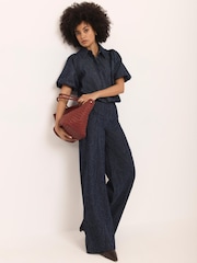 Mint Velvet Blue Paisley Denim Wide Jeans - Image 1 of 7