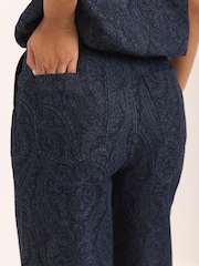 Mint Velvet Blue Paisley Denim Wide Jeans - Image 4 of 7