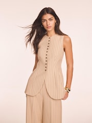 Mint Velvet Brown Pinstripe Longline Waistcoat - Image 2 of 8