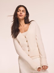 Mint Velvet White Wool Blend Layered Cardigan - Image 1 of 8