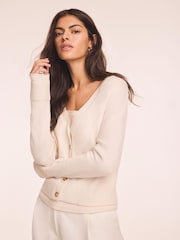 Mint Velvet White Wool Blend Layered Cardigan - Image 4 of 8