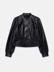 Mint Velvet Black Leather Puff Sleeve Jacket - Image 7 of 8