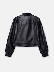 Mint Velvet Black Leather Puff Sleeve Jacket - Image 8 of 8