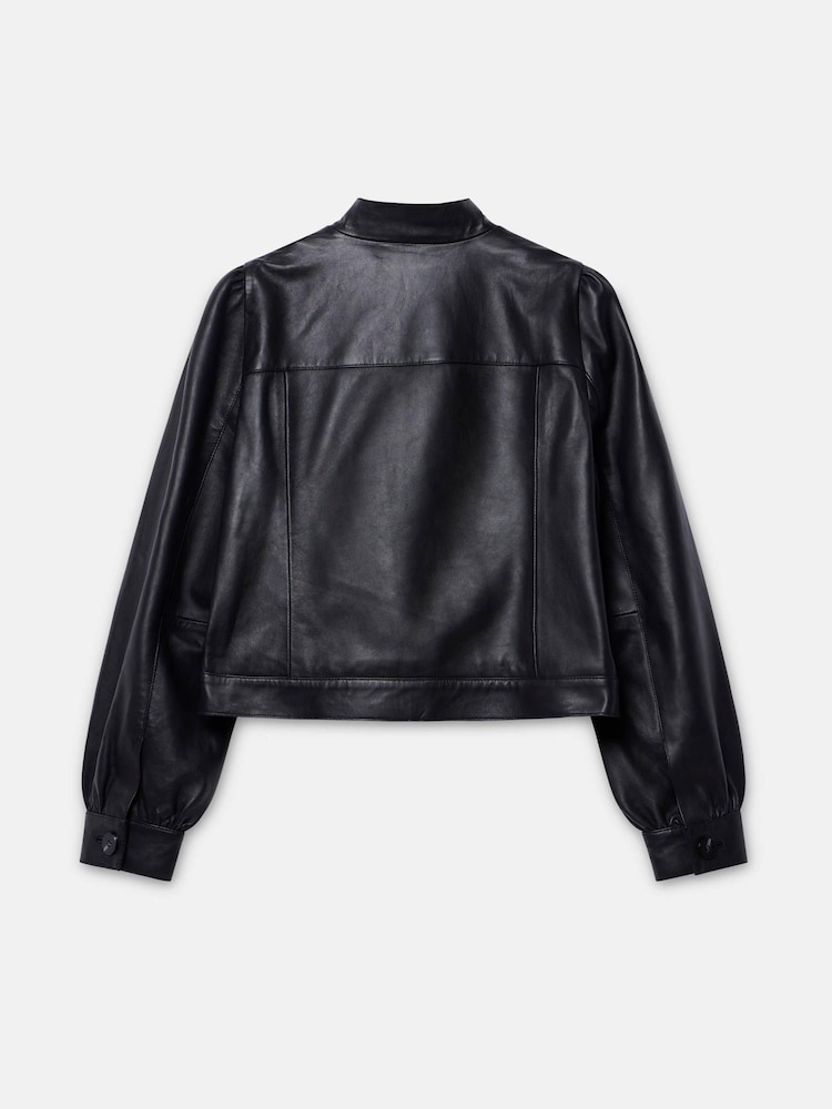 Mint Velvet Black Leather Puff Sleeve Jacket - Image 8 of 8