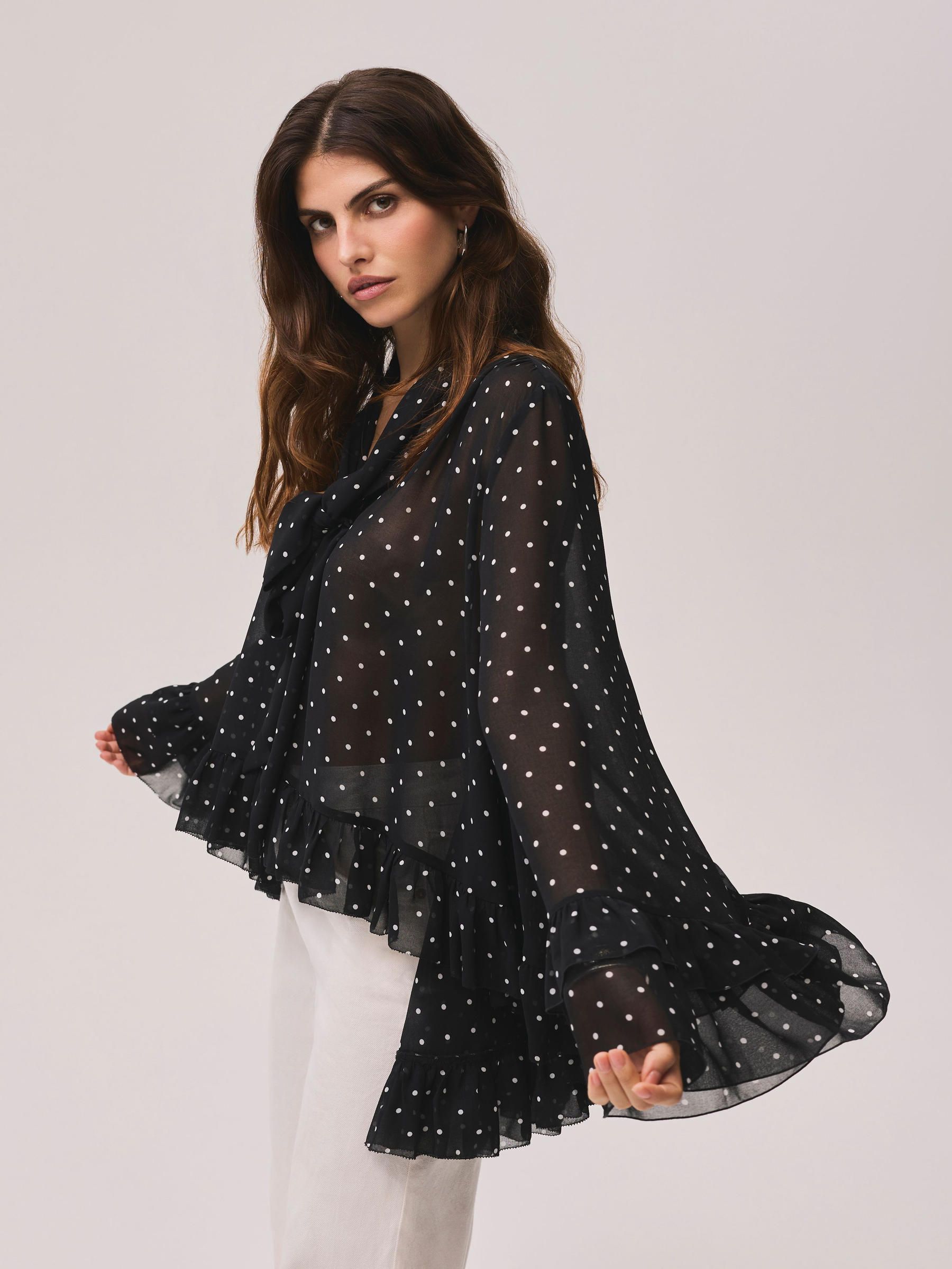 Buy Mint Velvet Black Polka Dot Print Ruffle Blouse from Next Canada