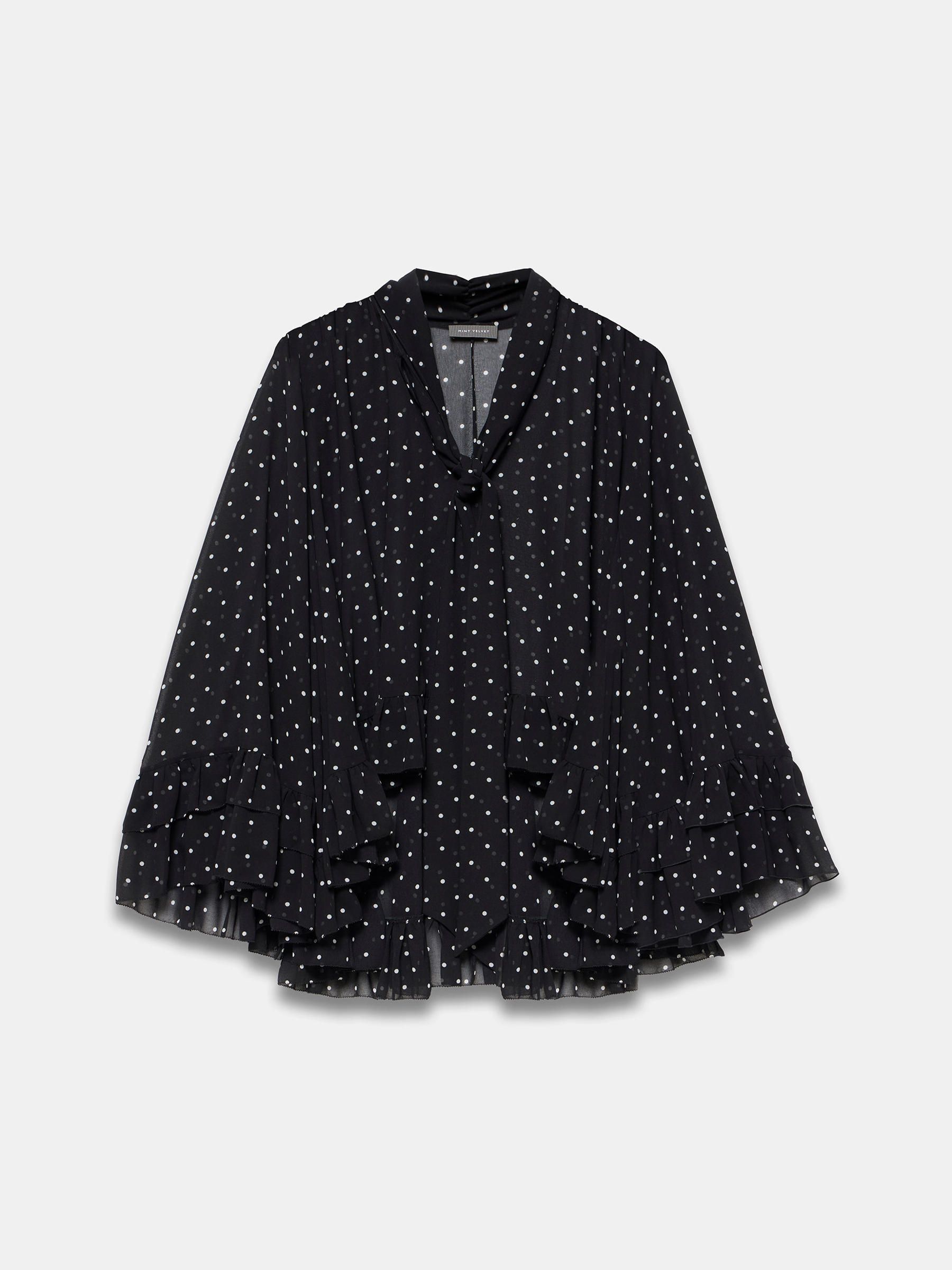 Buy Mint Velvet Black Polka Dot Print Ruffle Blouse from Next Canada