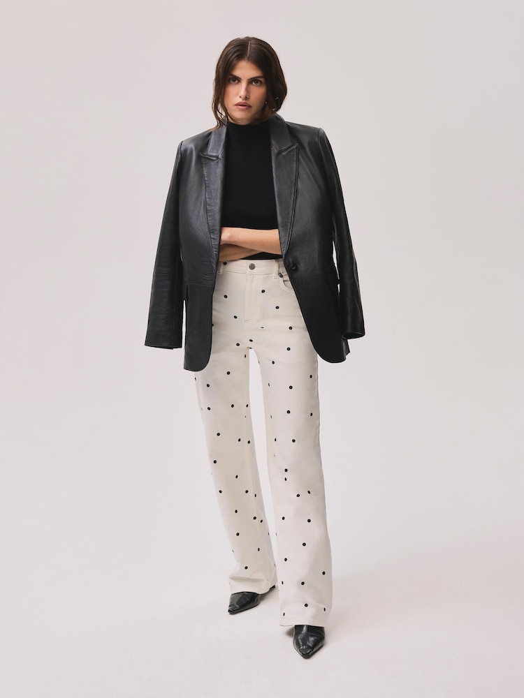 Mint Velvet White Polka Dot Straight Jeans - Image 1 of 7
