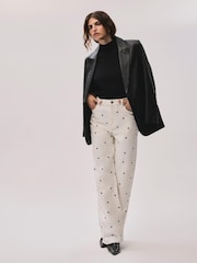 Mint Velvet White Polka Dot Straight Jeans - Image 3 of 7
