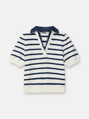 Mint Velvet White Striped Knit Denim Detail Jumper - Image 3 of 3