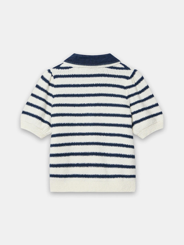 Mint Velvet White Striped Knit Denim Detail Jumper - Image 8 of 8