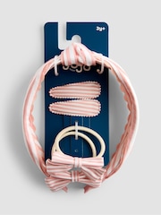 JoJo Maman Bébé Light Pink Stripe Hair Accessories Set - Image 1 of 5