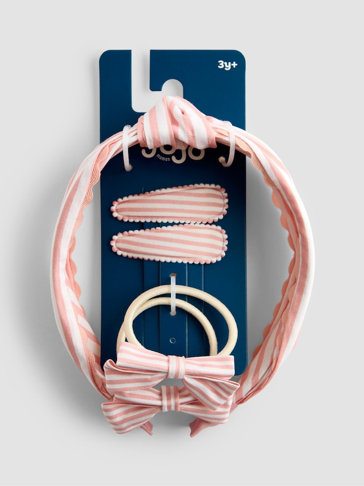 JoJo Maman Bébé Light Pink Stripe Hair Accessories Set - Image 1 of 5