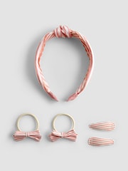 JoJo Maman Bébé Light Pink Stripe Hair Accessories Set - Image 2 of 5
