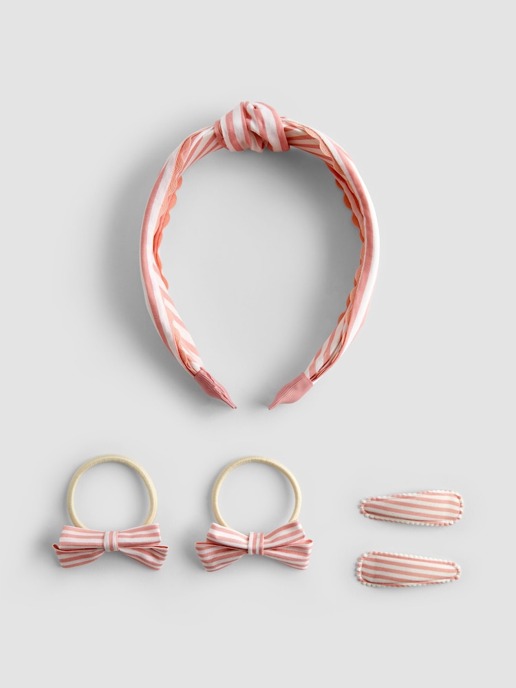 JoJo Maman Bébé Light Pink Stripe Hair Accessories Set - Image 2 of 5