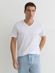 Reiss White Dayton Cotton V-neck Tailored-Fit T-Shirt - Image 1 of 6
