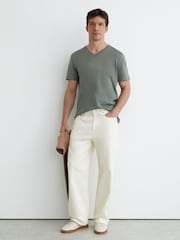 Reiss Sage Green Dayton Cotton V-neck Tailored-Fit T-Shirt - Image 1 of 6
