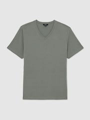Reiss Sage Green Dayton Cotton V-neck Tailored-Fit T-Shirt - Image 2 of 6