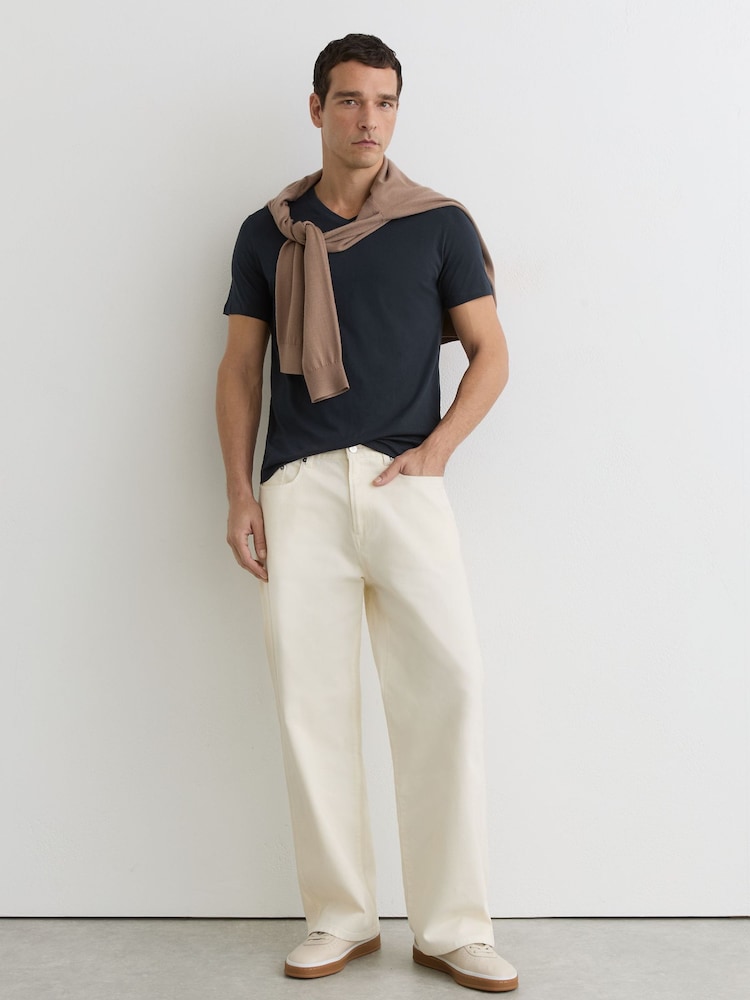 Reiss Navy Dayton Cotton V-neck Tailored-Fit T-Shirt - Image 1 of 6