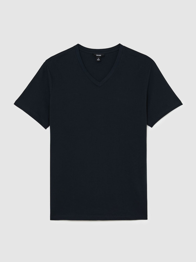 Reiss Navy Dayton Cotton V-neck Tailored-Fit T-Shirt - Image 2 of 6