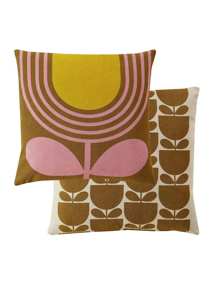Orla Kiely Pink Ochre Striped Tulip Cushion - Image 2 of 2