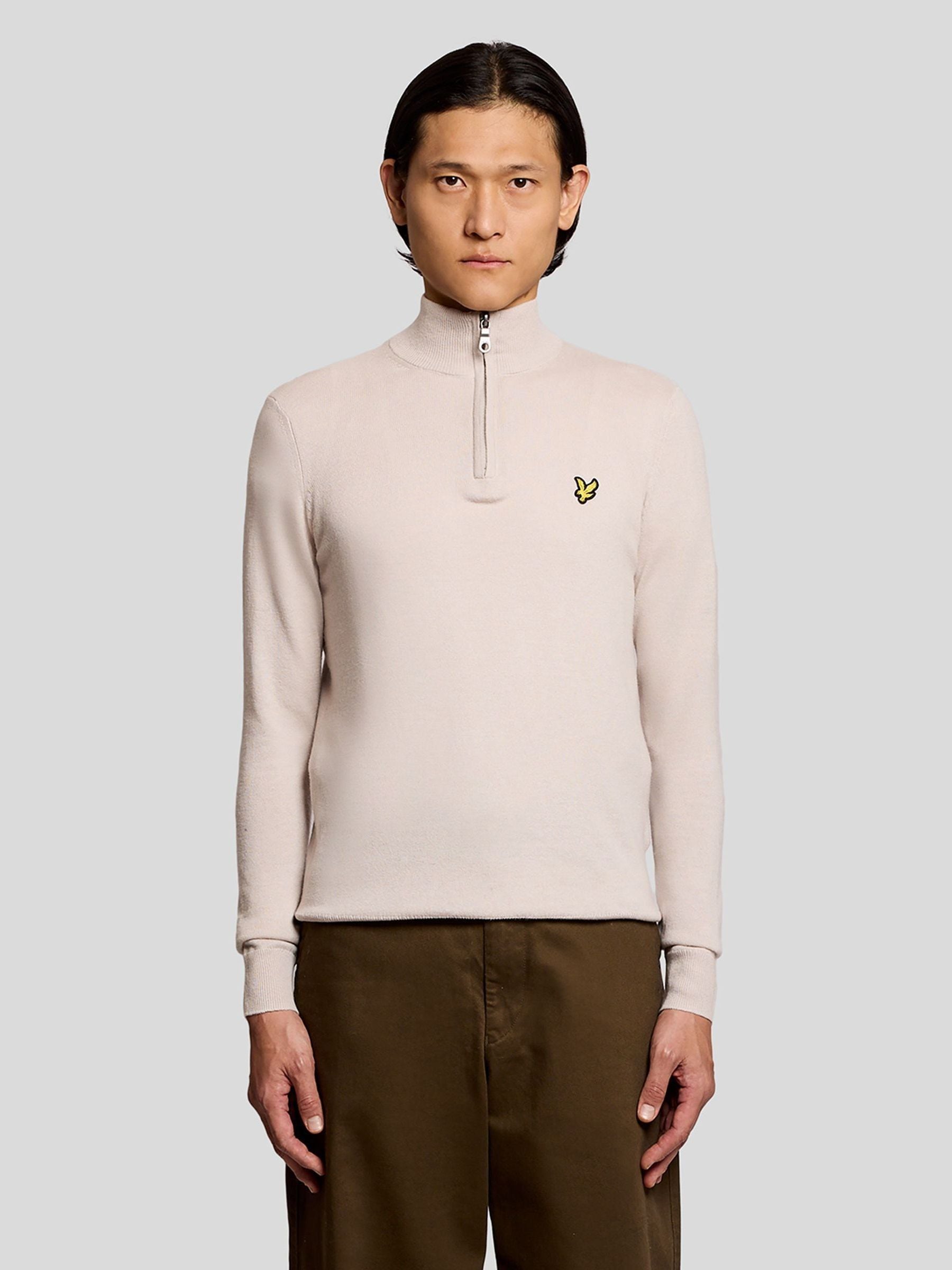 Lyle & Scott Mens Cotton Merino Quarter Zip Knitted Jumper, Cream, Size 2Xl, Men - Image 3