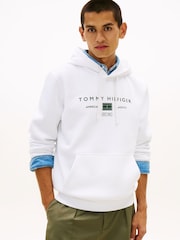 Tommy Hilfiger White Logo Terry Drawstring Hoodie - Image 1 of 5