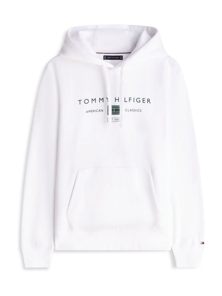 Tommy Hilfiger White Logo Terry Drawstring Hoodie - Image 5 of 5