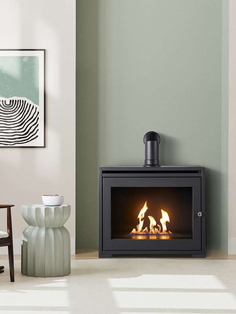 Adam Charcoal Grey S6 Bio Ethanol Stove with Angled Stove Pipe - Image 1 of 6