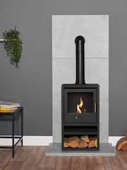 Adam Concrete Effect Tile  Hearth Set in Concrete Effect with OKO S1 Stove  Angled Pipe - Image 1 of 6
