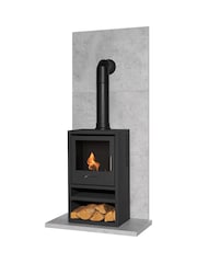 Adam Concrete Effect Tile  Hearth Set in Concrete Effect with OKO S1 Stove  Angled Pipe - Image 5 of 6
