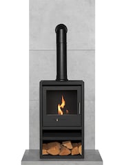 Adam Concrete Effect Tile  Hearth Set in Concrete Effect with OKO S1 Stove  Angled Pipe - Image 6 of 6