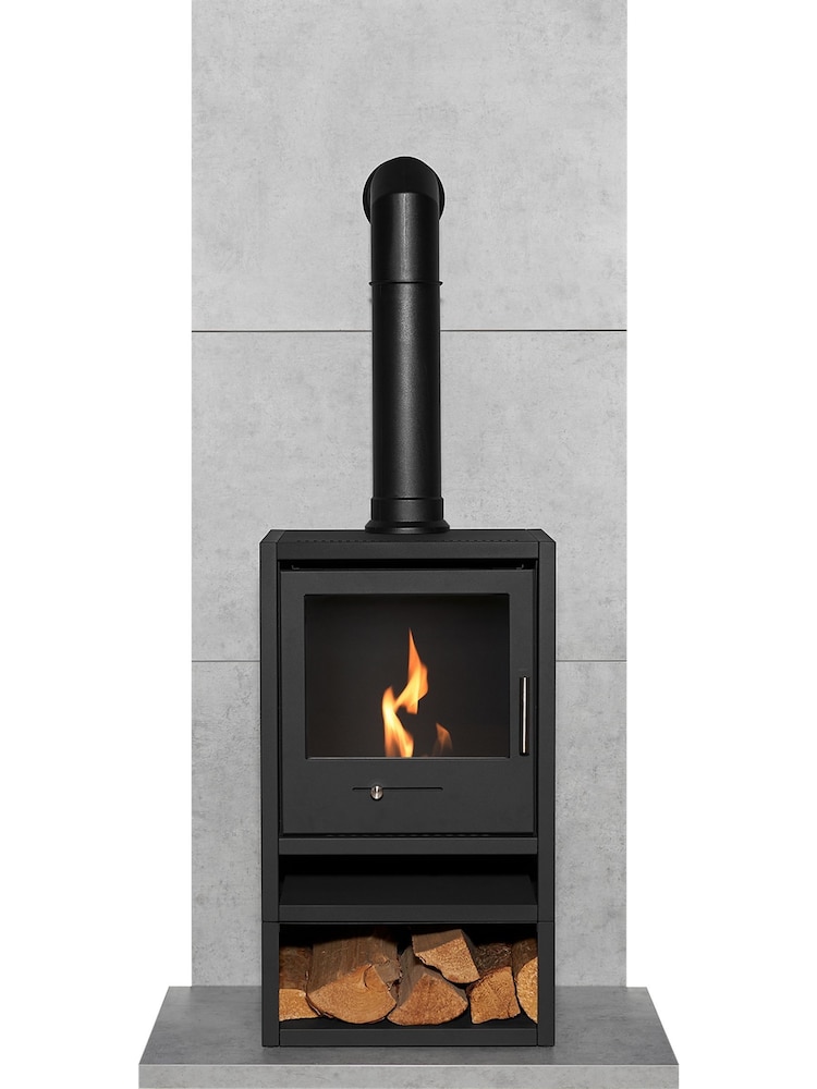 Adam Concrete Effect Tile  Hearth Set in Concrete Effect with OKO S1 Stove  Angled Pipe - Image 6 of 6