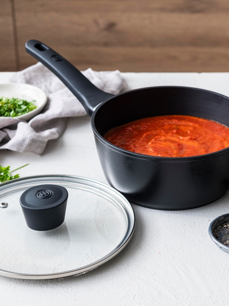Masterchef Black Saucepan with lid 18cm - Image 1 of 4