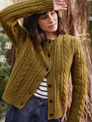 Celtic & Co. Green Wool Cable Cardigan - Image 1 of 9