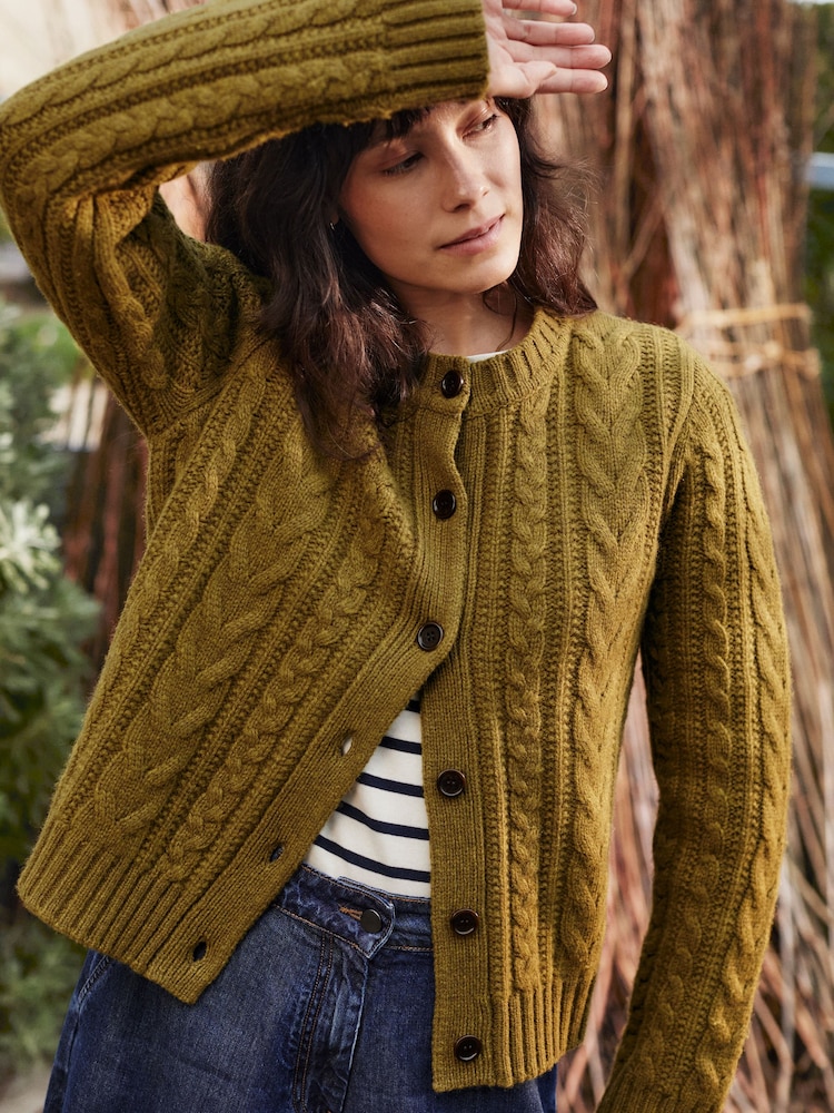 Celtic & Co. Green Wool Cable Cardigan - Image 1 of 9