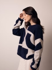 Celtic & Co. Blue Abstract Geo Knitted Jumper - Imaginea 2 din 6
